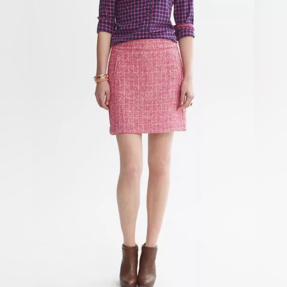 Banana Republic Parrot Pink Tweed Mini Pencil Skirt Front Pockets Size 0